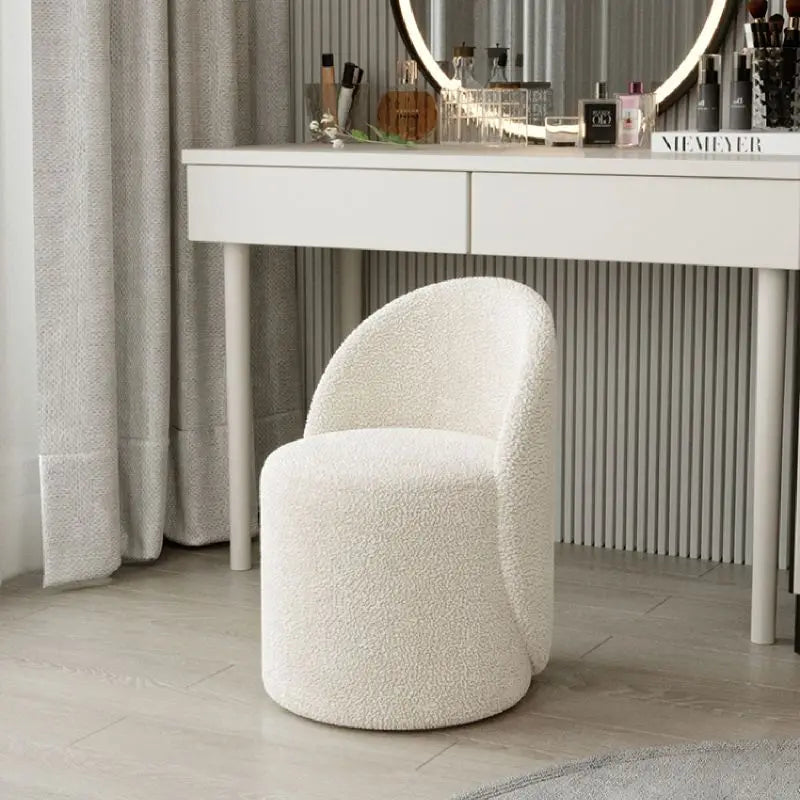Premium 360° Rotating Lambswool Fabric Stool - Soft & Durable Home Office Chair for Living Room, Bedroom, or Workspace