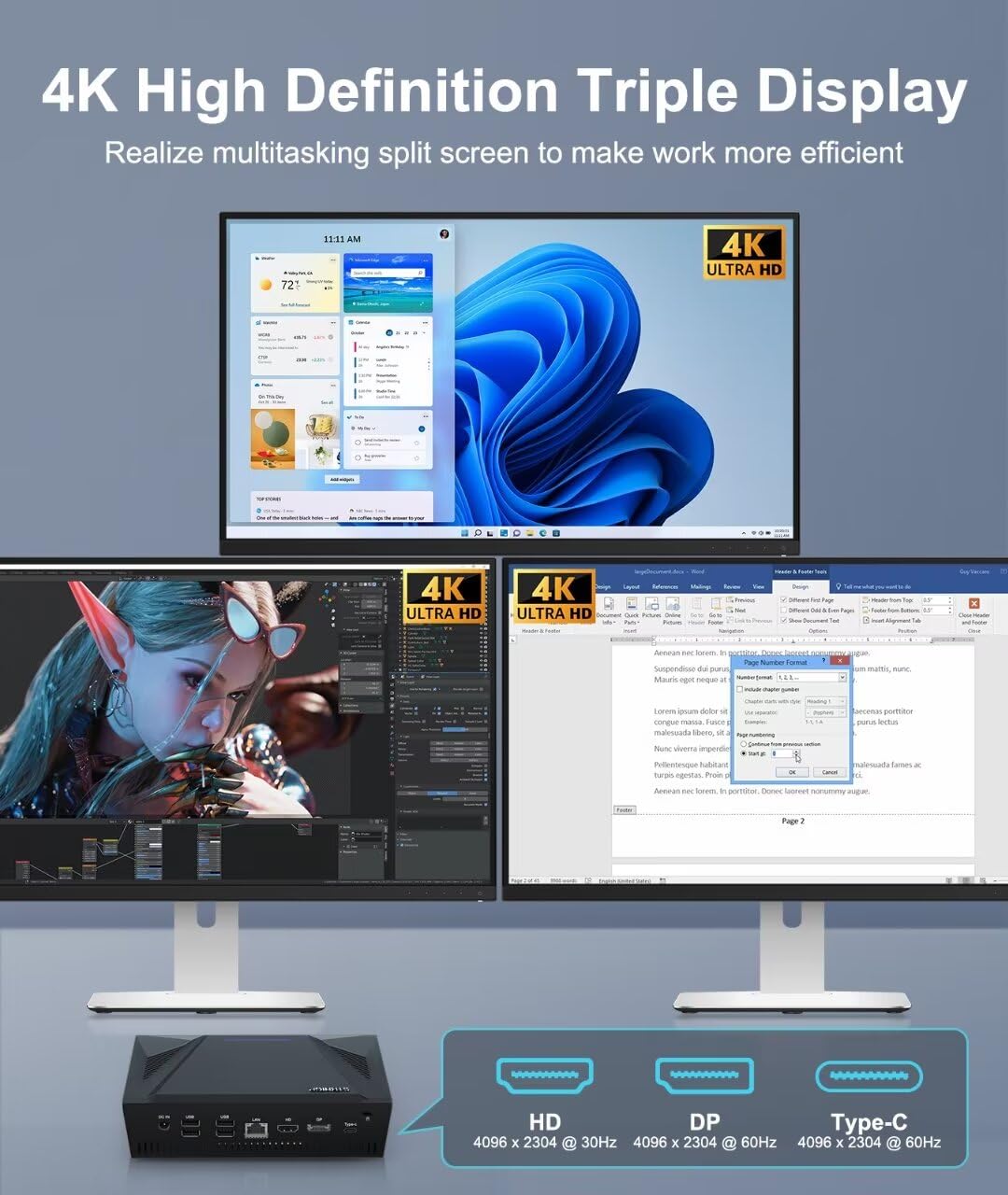 STRHIGP Mini Computer i7 10870H Mini PC - Windows 11 Pro, 32GB RAM, 256GB SSD + 1TB HDD, WOL Auto Power On, 4K Triple Display, Gigabit Ethernet, WiFi5 & BT4.2, VESA Mount - Perfect for Home Office, Gaming, and Digital Signage