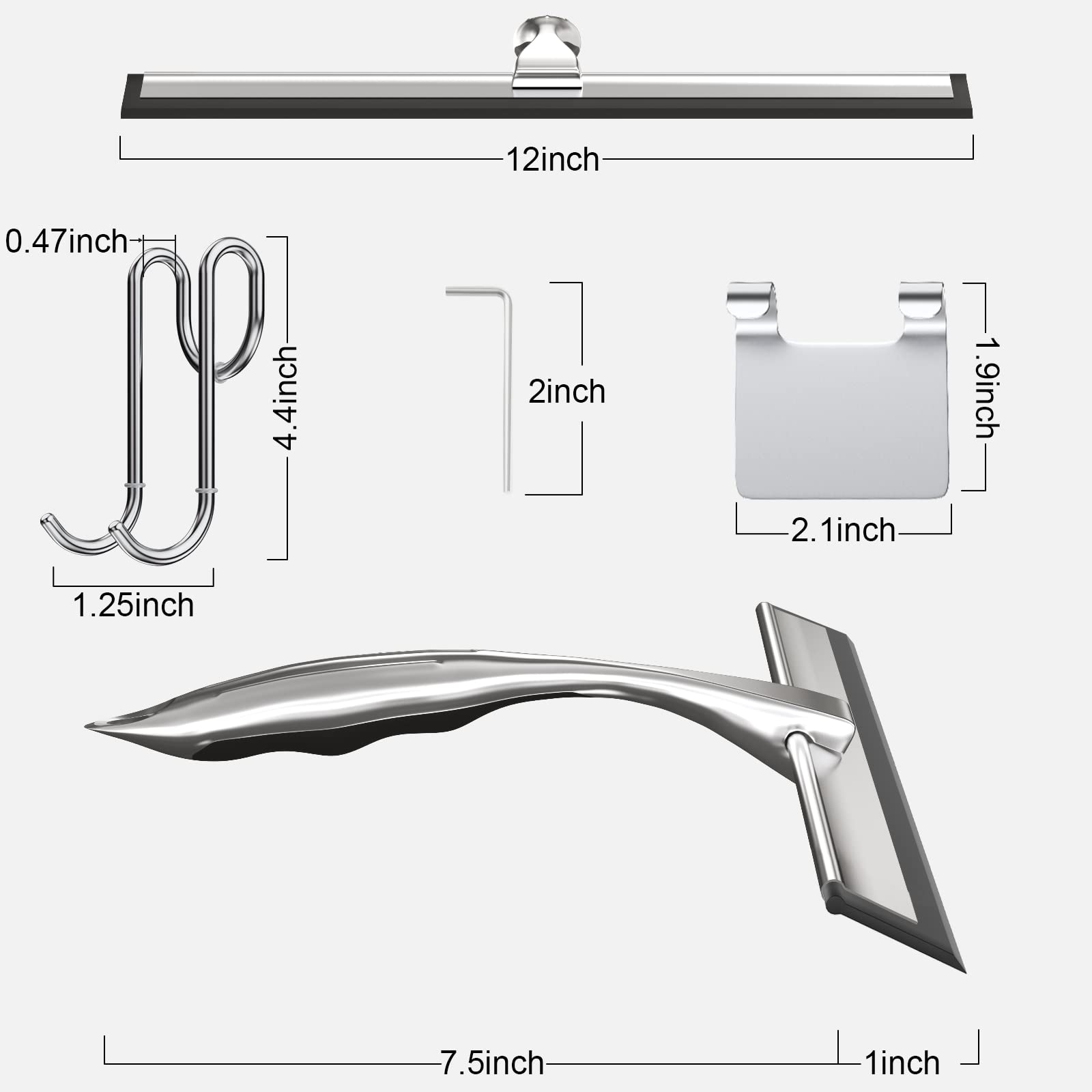 TOOVEM 12-Inch Shower Squeegee for Glass Shower Doors, Windows, Bathroom & Car Windshield - Stainless Steel Blade for Streak-Free Cleaning (Perfect for Daily Shower Maintenance & Auto Detailing)