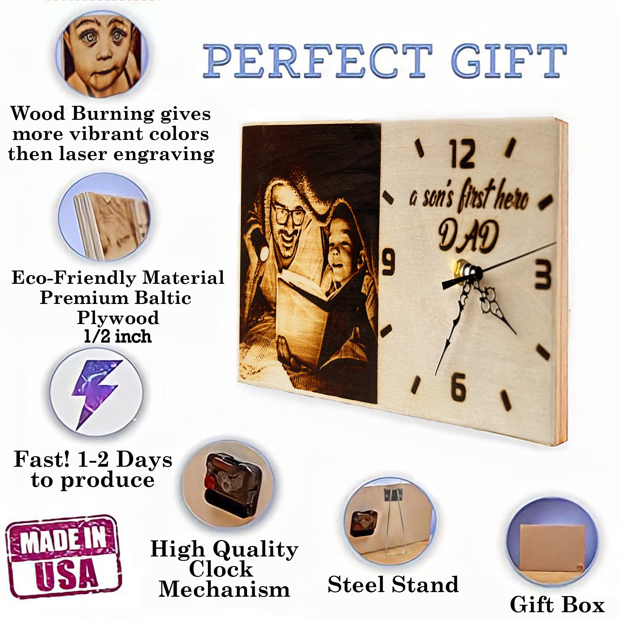 Custom Engraved Wooden Desk Clock - Personalized Father's Day Gift for Dad, Stepdad & Father-in-Law - Unique Wooden Anniversary Gift for Men Who Have Everything (6.3 x 11.5 Inch) - Perfect for Office, Home & Retirement Gifts