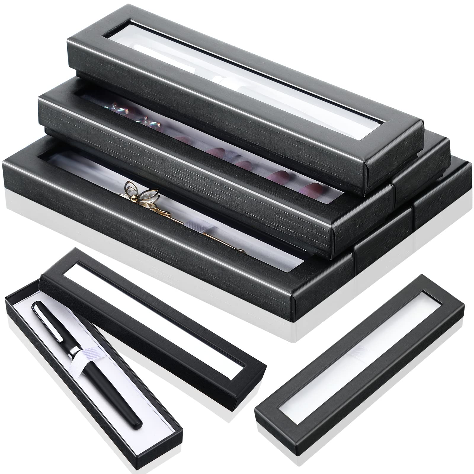 8-Piece Empty Pen Gift Box Set with Clear Lid - Premium Pen Presentation Display Case for Jewelry, Business Gifts, Birthday Souvenirs & Office Supplies (Black) | Perfect for Corporate Gifting, Retail Displays & Luxury Pen Collections