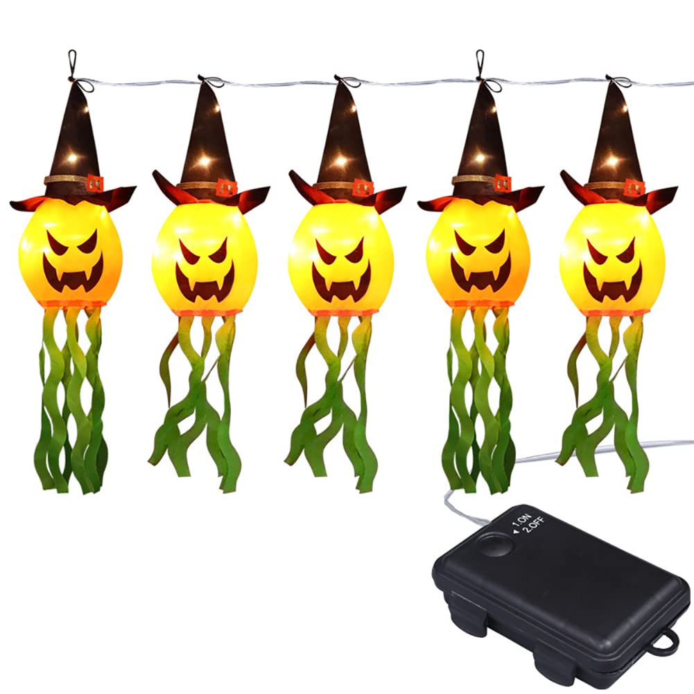 IKASEFU Halloween Decorations - Hanging Pumpkin Lantern String Lights with LED Ghost Shapes, Battery Powered for Indoor/Outdoor Halloween Party Decor