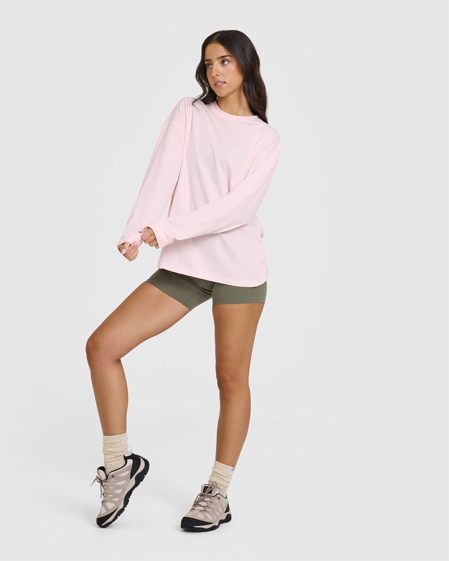 Classic Oversized Lightweight Long Sleeve T-Shirt for Women - Soft Ballet Pink Cotton Top | Casual Wear, Layering, Everyday Outfits