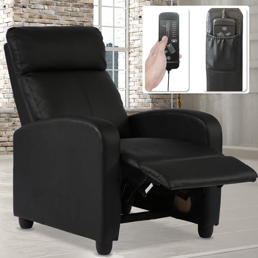 DKeli PU Leather Massage Recliner Chair with Footrest - Wide Padded Seat, Adjustable Backrest & Heavy Duty Design - Modern Wingback Lounge Chair for Living Room, Home Theater & Relaxation - Black