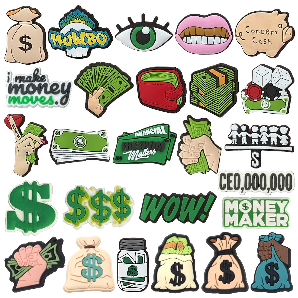 1PCS Funny Dollar Money Shoe Charms - PVC Cartoon DIY Sandal Accessories for Clogs - Unisex Decoration for Boys & Adults - Perfect for Xmas Parties, Gifts & Everyday Fashion