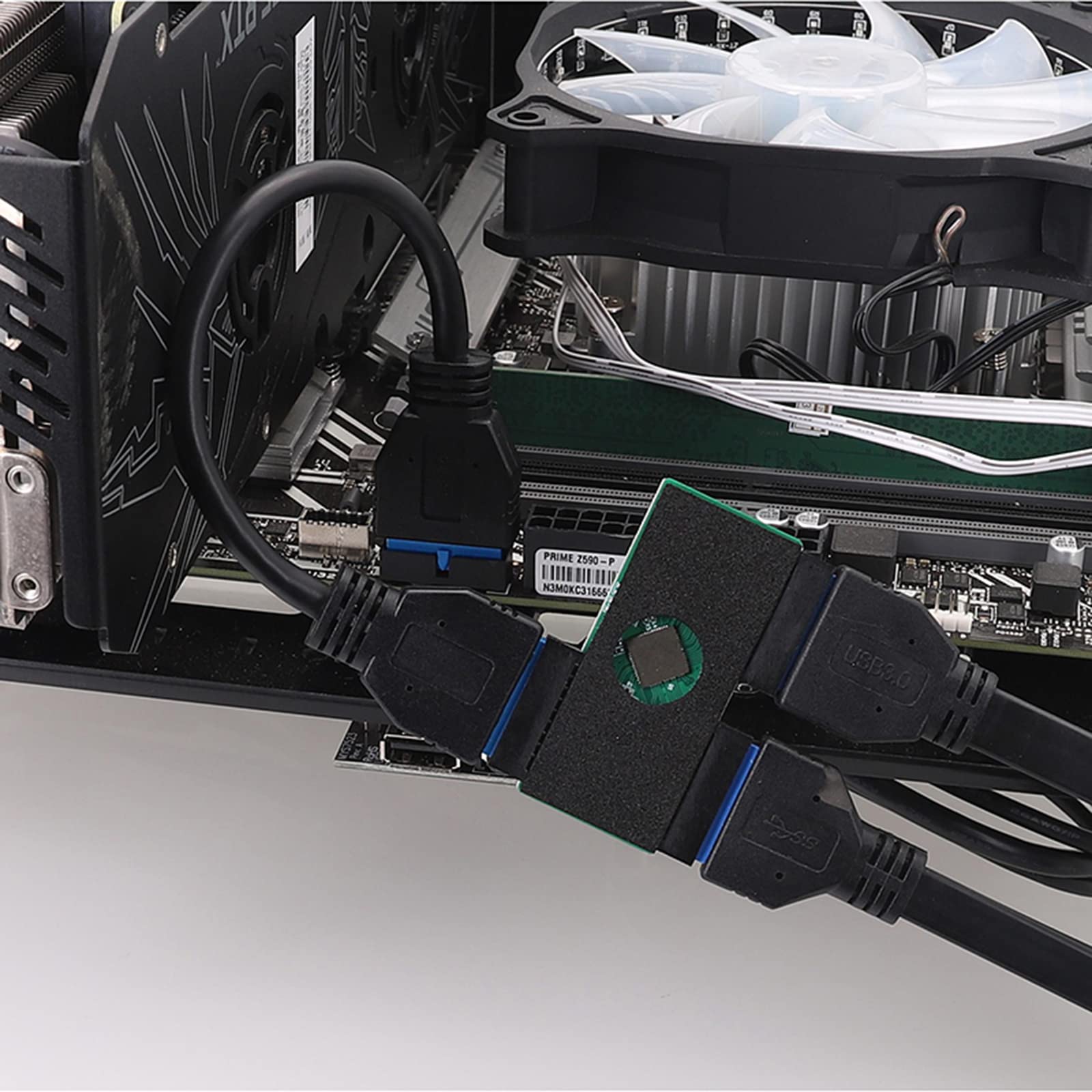 1 to 2 USB 3.0 19-Pin Hub Extension Cable with Fast Transmission Chip for Desktop Computer Motherboard & PC Case - High-Speed Data Transfer for Gaming Rigs, Workstations & Home Office Setups