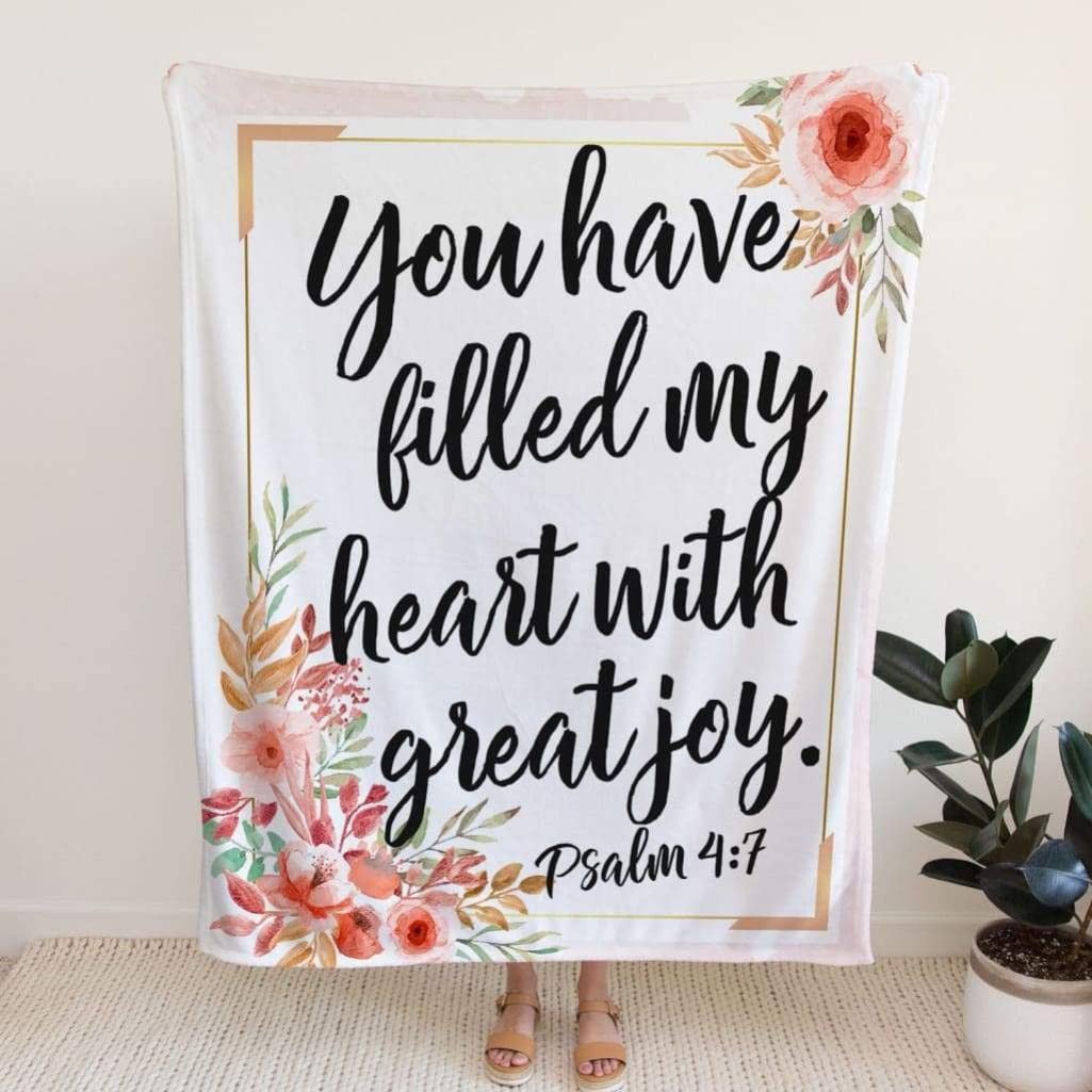 Christian Prayer Blanket with Psalm 4:7 Bible Verse - Soft Fleece Religious Blanket for Worship, Bible Study & Comfort - Inspirational Jesus Blanket for Church, Home & Gifts