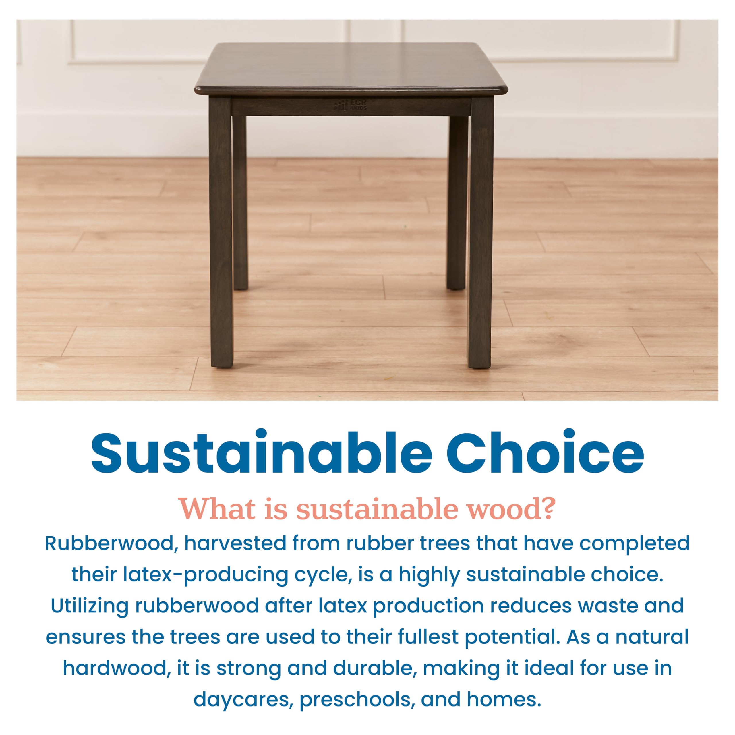 ECR4Kids 24-Inch Square Hardwood Table with 22-Inch Legs - Durable Kids Furniture in Grey Wash - Perfect for Classrooms, Playrooms & Home Learning Spaces