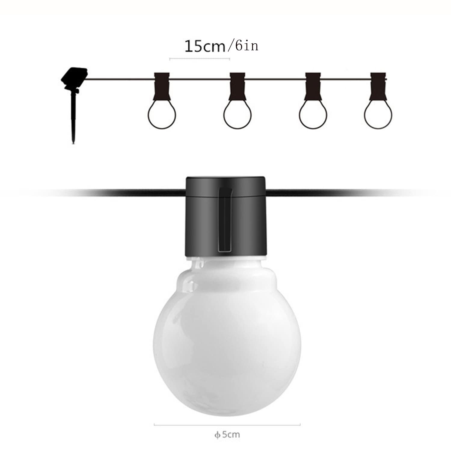 16 FT Solar Powered G50 Milky White LED String Lights - Outdoor Hanging Edison Retro Bulbs with 20 Warm White LEDs for Garden, Patio, Wedding, Party & Home Decoration (Weatherproof & Energy Saving)