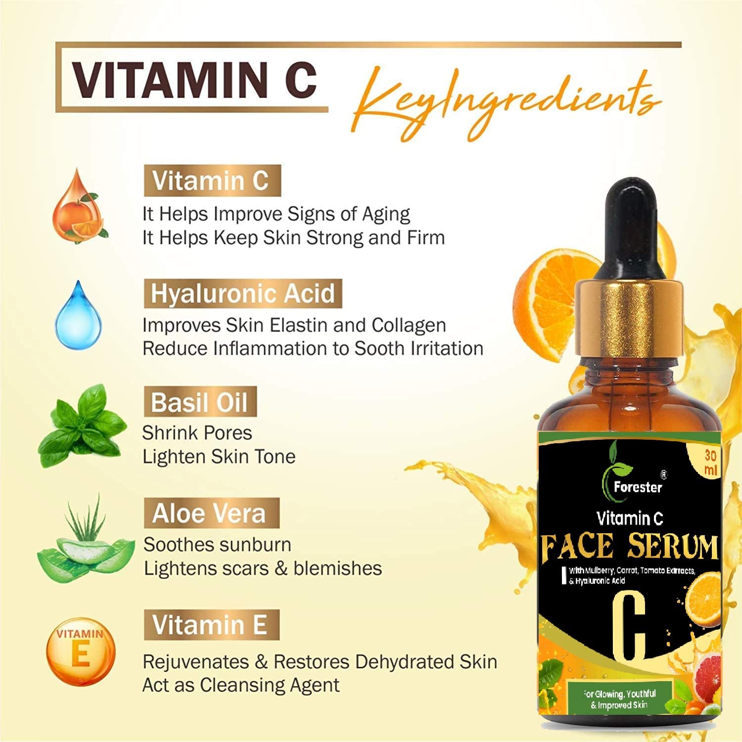 FORESTER 10% Vitamin C Face Serum for Glowing Skin - 30ml Brightening Serum with Highly Stable Vitamin C for Women & Men | Anti-Aging, Dark Spot Treatment, Daily Skincare Routine