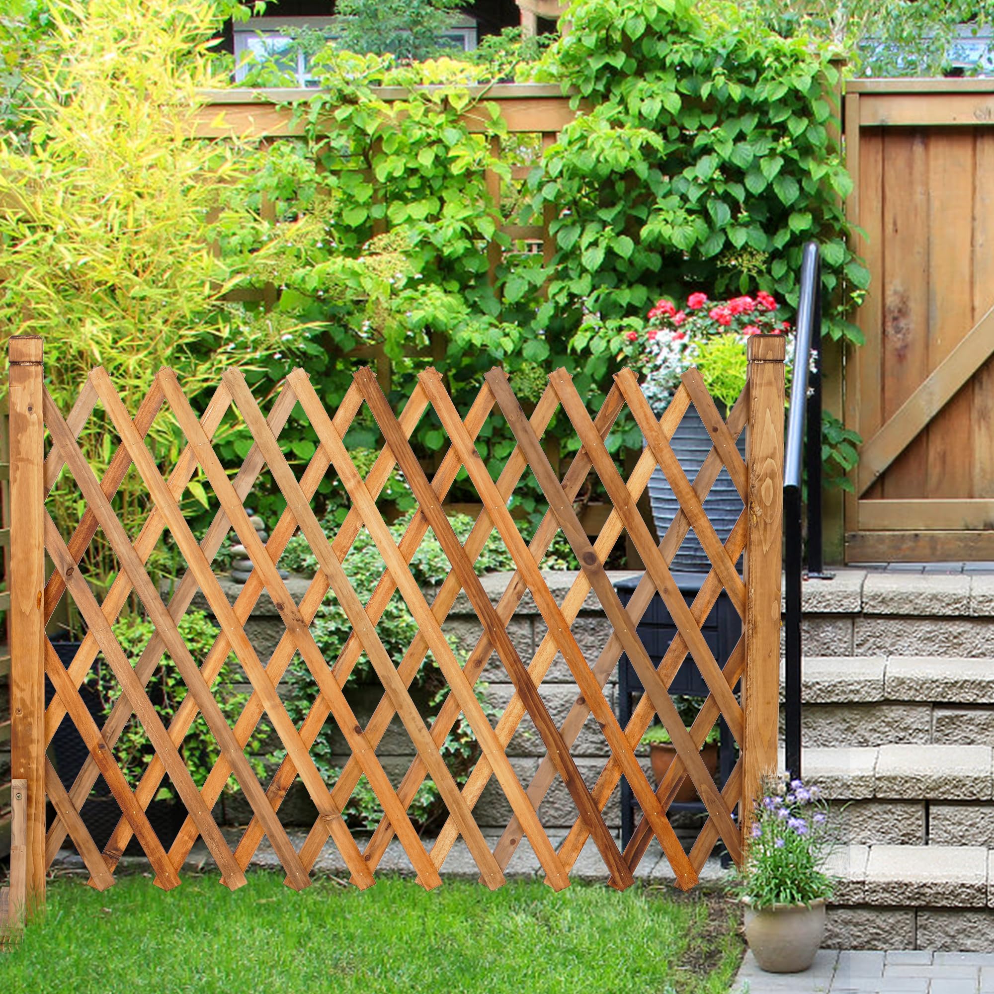 Uyouous Expandable Wooden Garden Fence - 2 Pack Freestanding Extendable Fencing for Yard, Home, Indoor & Outdoor Use - Perfect for Landscaping, Flower Beds, and Pet Barriers
