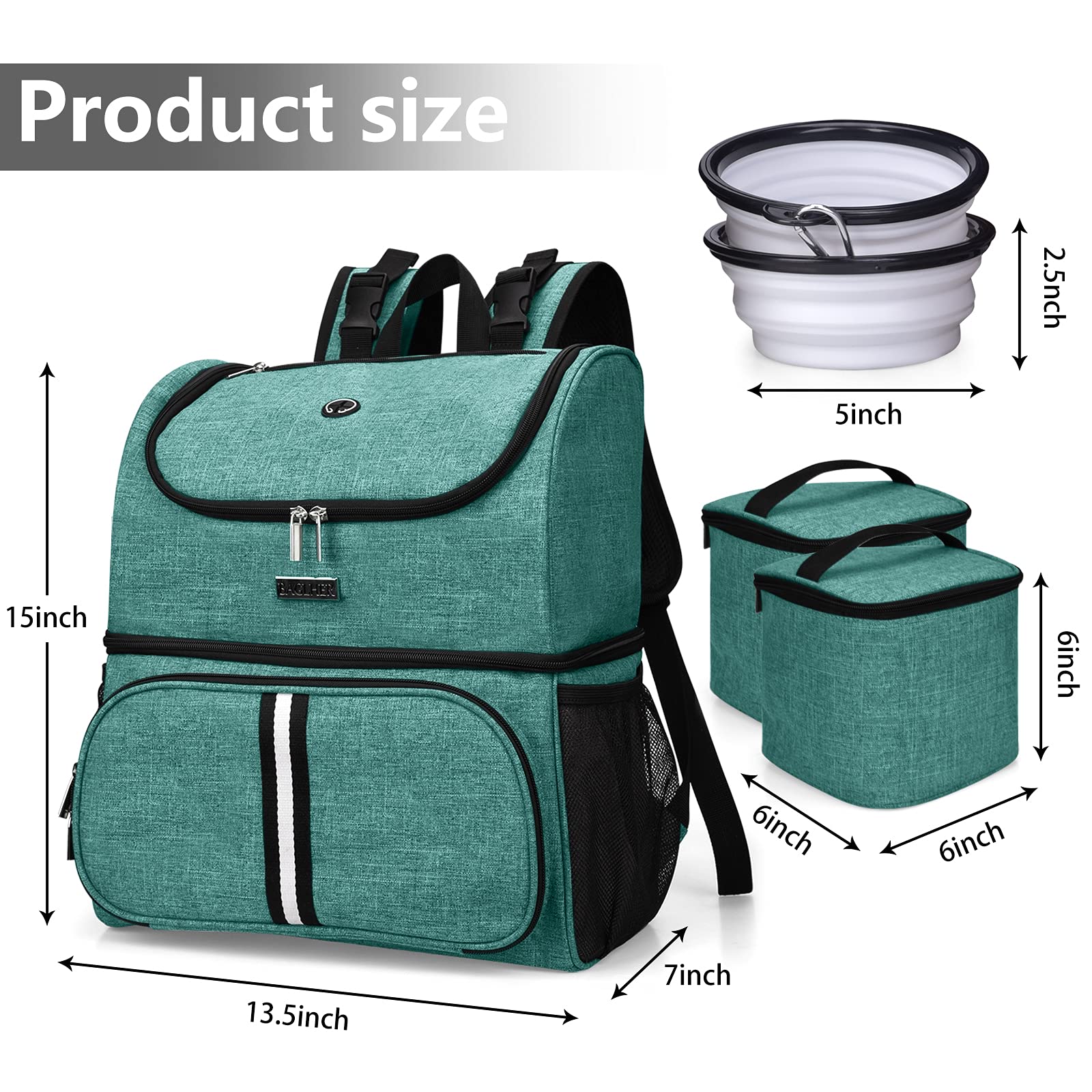BAGLHER Pet Travel Backpack with Bowls - Green for Outdoor Adventures