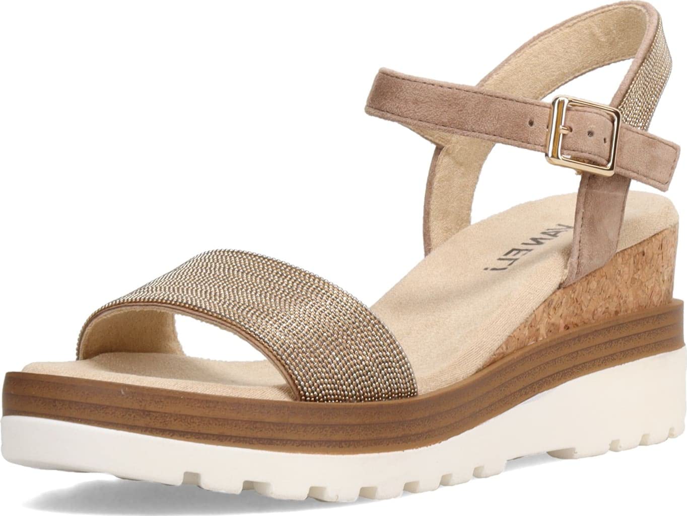 VANELi Women's Cedra Metallic Rhinestone Casual Sandals - Mid Heel 2-3 Inch Brown Shoes for Summer Outfits, Beach Wear & Party Occasions