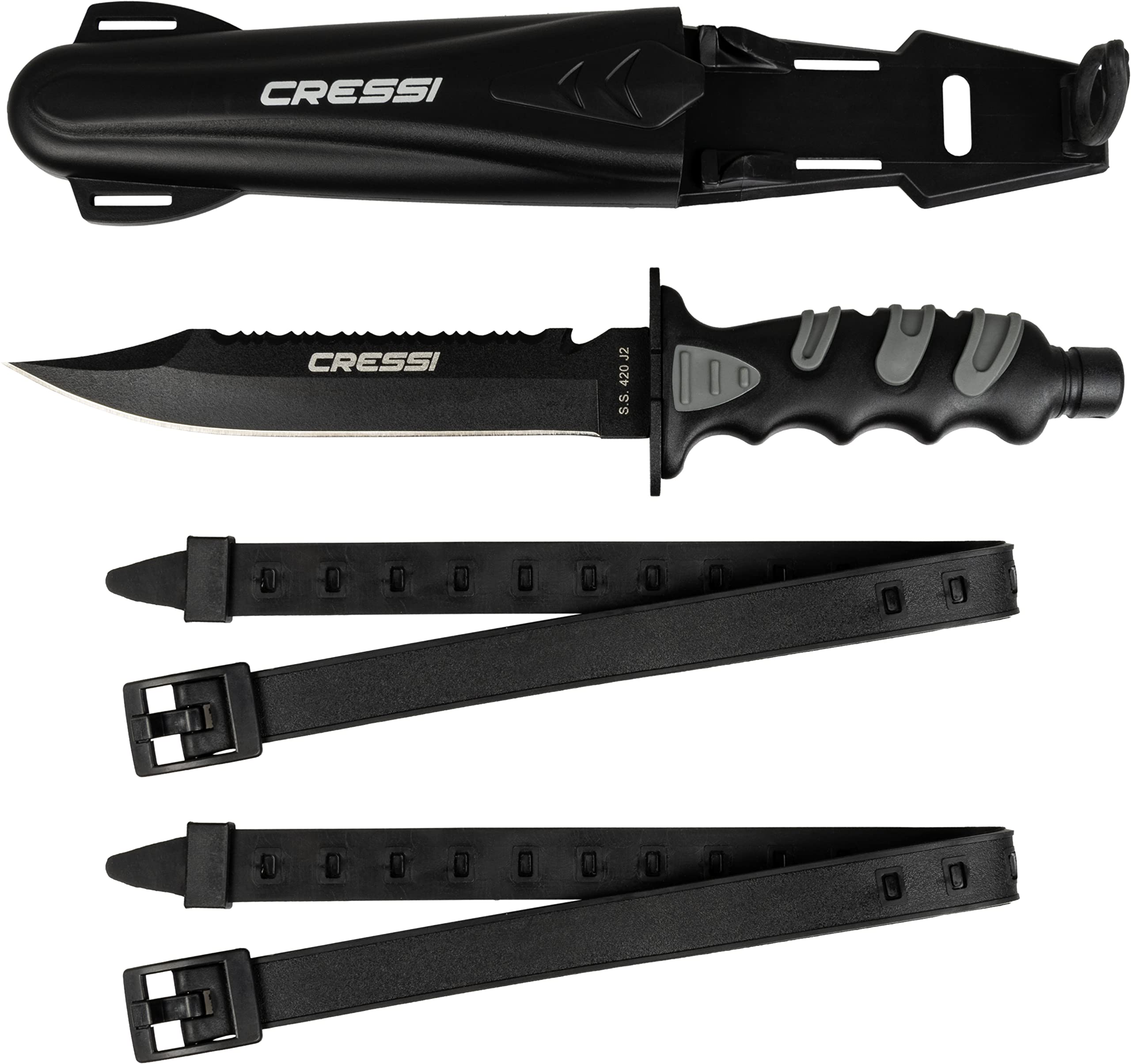 Cressi Giant Diving Knife - Black & Silver Stainless Steel Blade for Scuba Diving, Snorkeling & Water Sports | Professional Dive Tool for Safety & Cutting