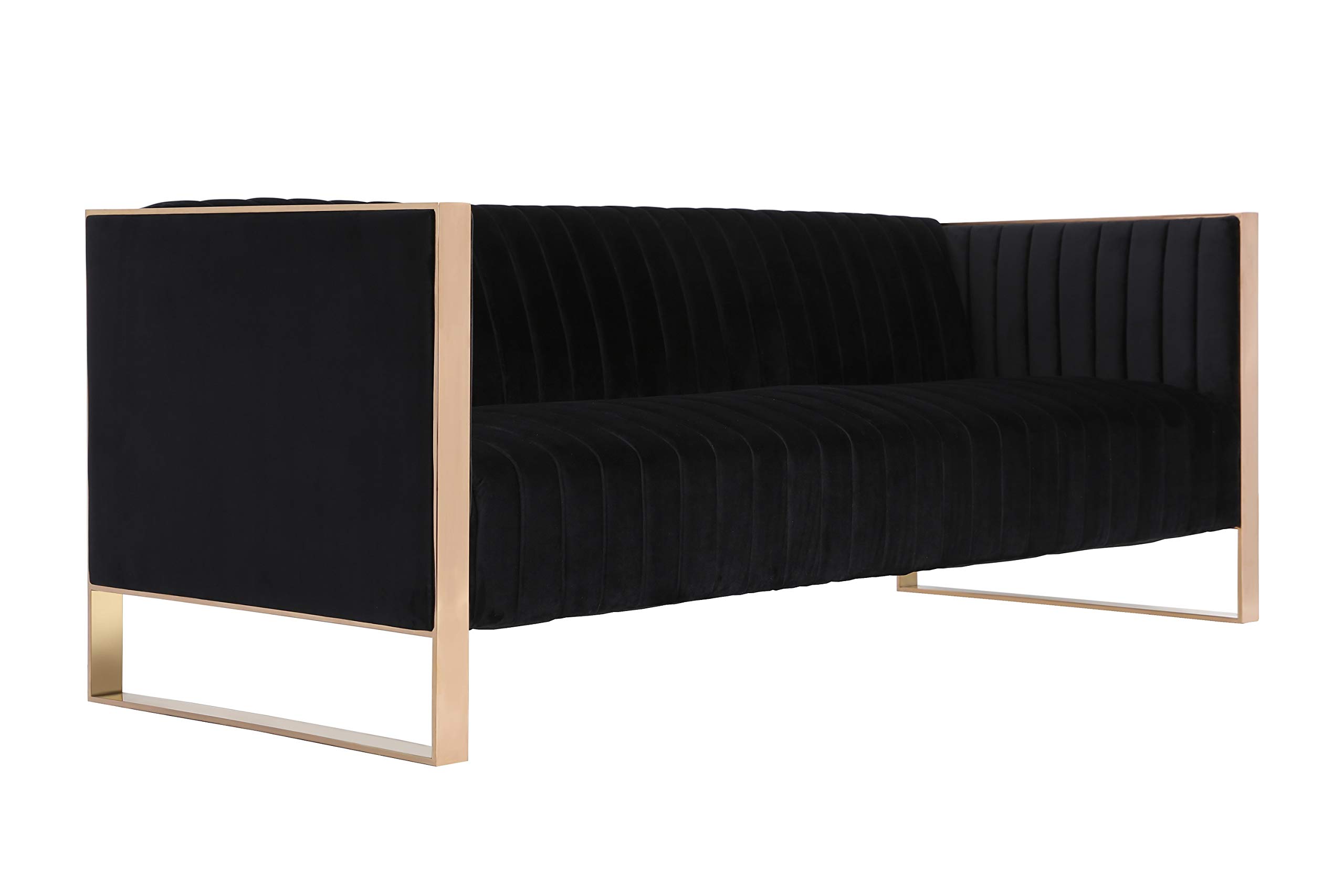 Trillium Velvet 3-Piece Living Room Furniture Set - Sofa & Chairs with High-Density Foam, Vertical Channeling & Gold Stainless Steel Frame (Black) | No Assembly Required | Perfect for Modern Apartments, Luxury Condos & Cozy Home Theaters