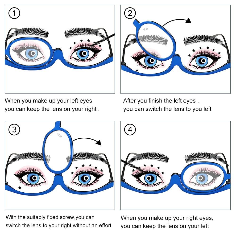 Portable Rotating & Folding Makeup Glasses for Women - Reversible Lens Reading Glasses with Magnification for Makeup Application, Travel & Home Use