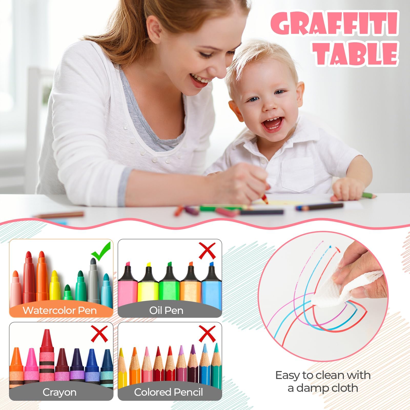 **HONEY JOY Adjustable Kids Table and Chair Set - 4-Piece Erasable Graffiti Activity Table for Toddlers, Daycare, Classroom & Home Use - Pink (Perfect for Learning, Drawing & Playtime)**