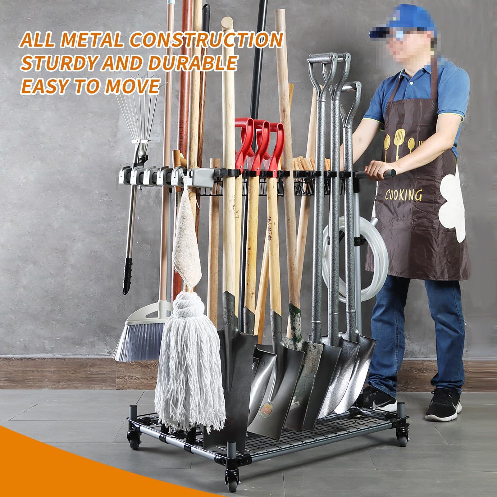 Heavy Duty Metal Garden Tool Organizer - Large Garage Storage Rack for Farming & Lawn Tools (Shovel, Rake, Hoe Holder) - Perfect for Shed, Workshop & Backyard Organization
