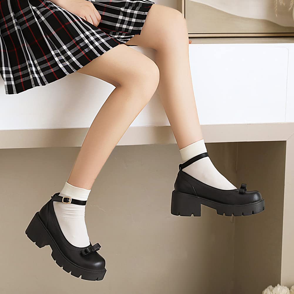 Women's Mary Jane Platform Shoes - Chunky Heel Lolita Style School Shoes for Casual Wear & Cosplay