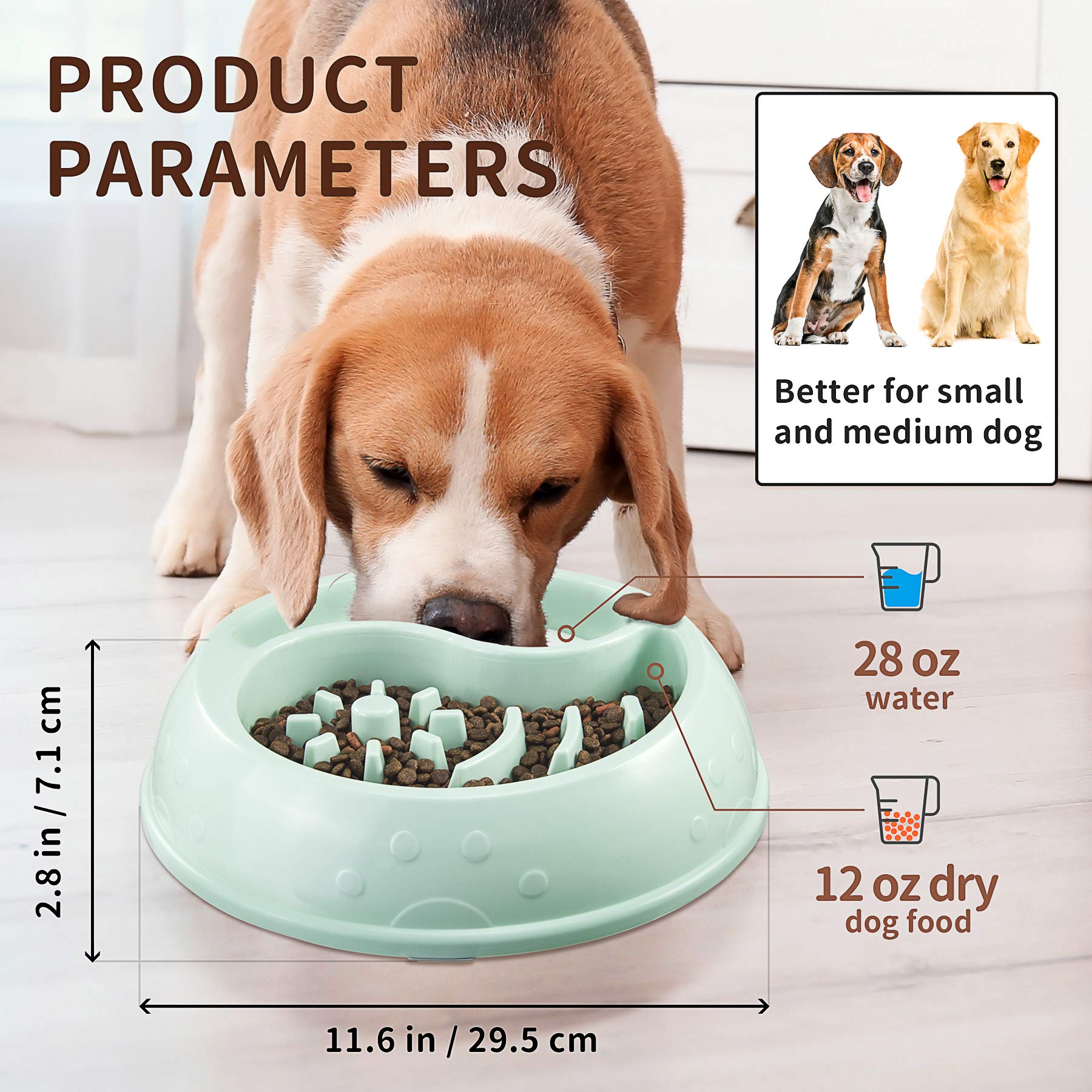 Whitenight Slow Feeder Dog Bowl - Anti-Gulping Interactive Pet Food Dish for Bloat Prevention, Non-Slip & Non-Toxic Healthy Design - Perfect for Fast Eaters, Mealtime Enrichment & Digestive Health (Green, 1 Count)