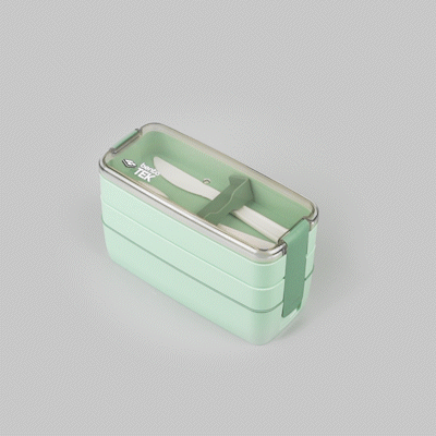 Bento Tek 30 oz Green 3-in-1 BPA Free Lunch Box with Fork & Knife - Microwave Safe, Leakproof Food Container (7.5