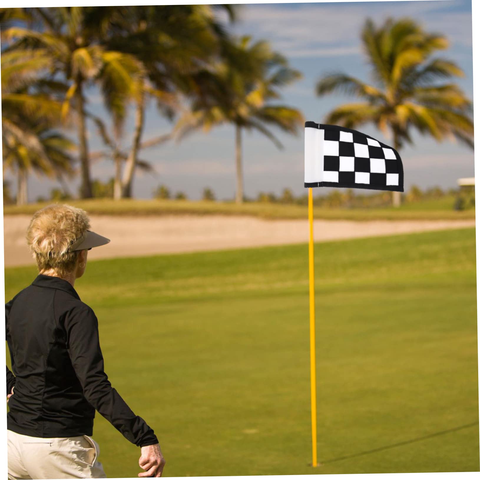 BESPORTBLE 8-Pack Portable Golf Training Flags - Green Checkered Nylon Course Flags for Outdoor Sports & Professional Equipment | Perfect for Golf Courses, Driving Ranges & Backyard Practice