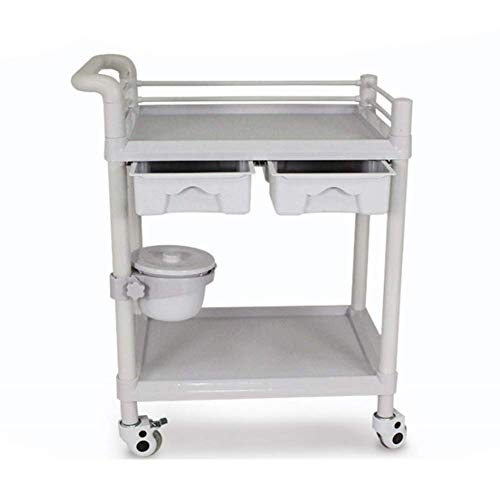 Professional Hairdressing Storage Cart - 2-Layer Beauty Salon Trolley with Trash Can, Height Adjustable & Silent Wheels, Double Drawer Design (Gray) - Perfect for Salon, Spa, Manicure & Mobile Beauty Services