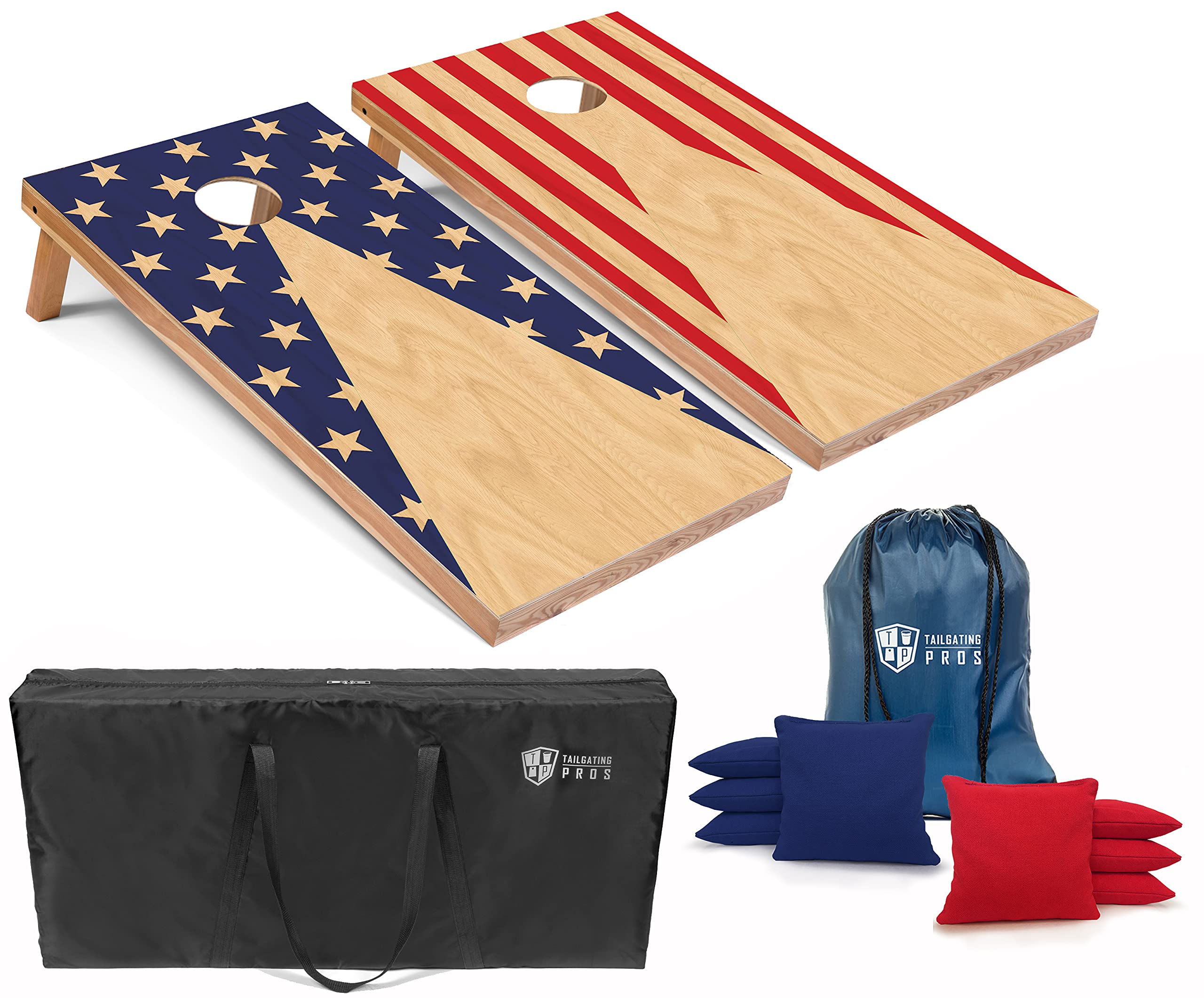 Premium Cornhole Board Set with 8 Bean Bags & Carrying Case - Regulation 4'x2' Tournament Size - Lightweight Portable Outdoor Game for Tailgating, Backyard Parties, BBQs and Camping - Optional LED Lights for Night Play