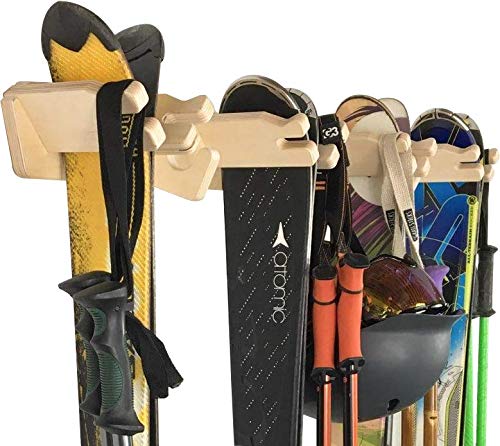 Apres Vertical Ski Storage Rack - Holds 4 Pairs of Skis & Poles | Wall Mounted Space Saving Ski Organizer for Garage, Mudroom or Ski Lodge | Durable Ski Equipment Storage Solution