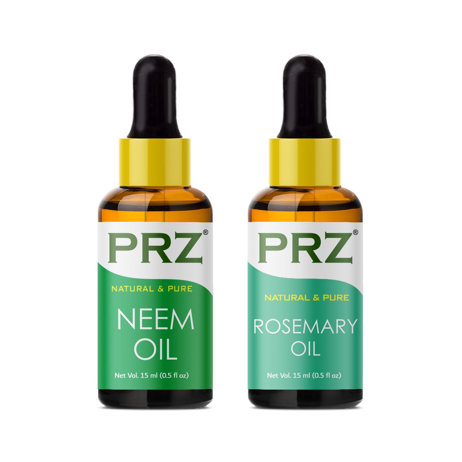 PRZ Cold Pressed Neem Oil & Rosemary Essential Oil Combo - 100% Pure Natural Therapeutic Grade for Aromatherapy, Body Massage, Skin Care & Hair Growth (15ML Each) - Perfect for DIY Beauty Products, Relaxation & Holistic Wellness