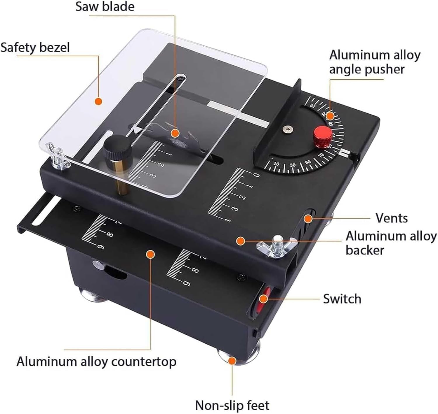 7-Speed Adjustable Mini Table Saw with 1/2