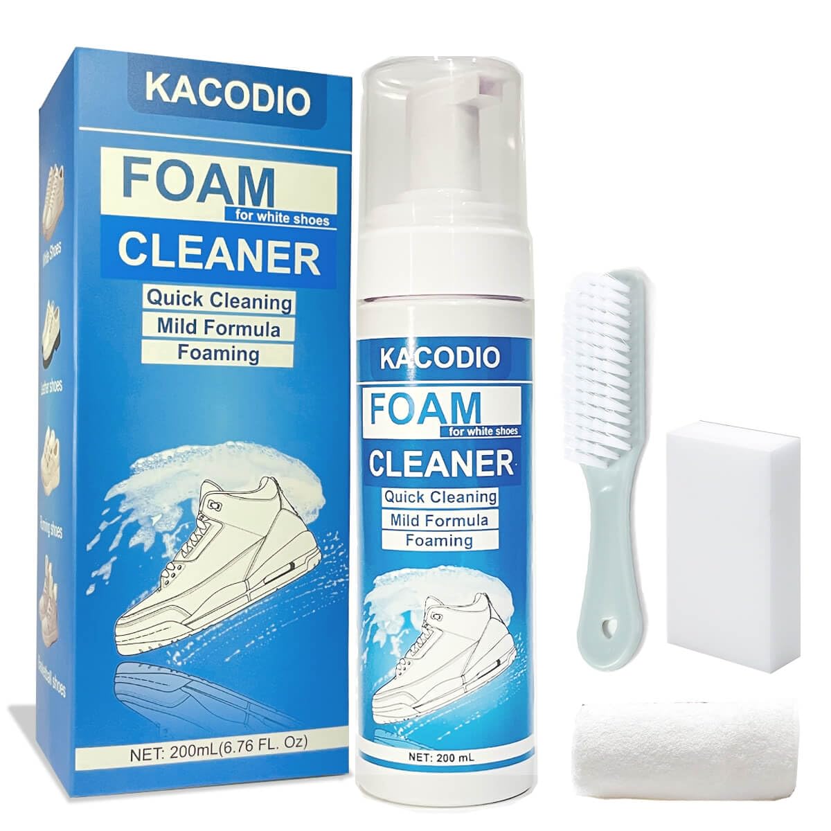 Premium Shoe Cleaner Kit - 6.76 Oz White Sneaker Cleaning Set with Brush, Towel & Sponge | Effective for Tennis, Canvas, Leather & PU Shoes | Perfect for Sneakerheads, Athletes & Daily Shoe Care