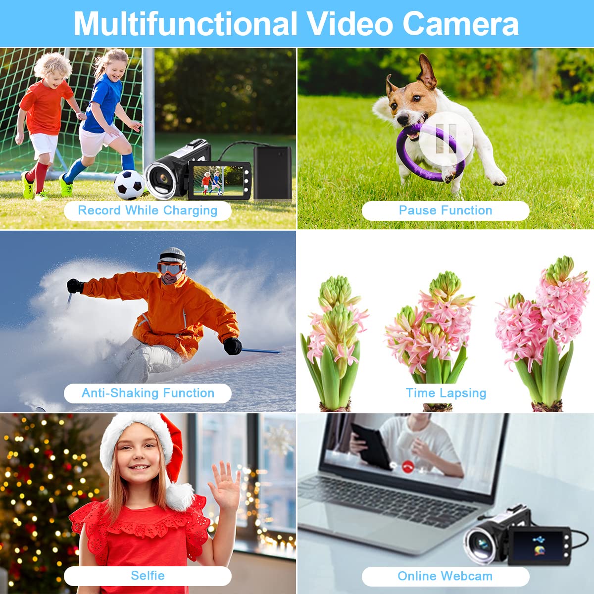 Vmotal 2.7K Camcorder with Flip Screen - for Kids, Beginners & Vlogging
