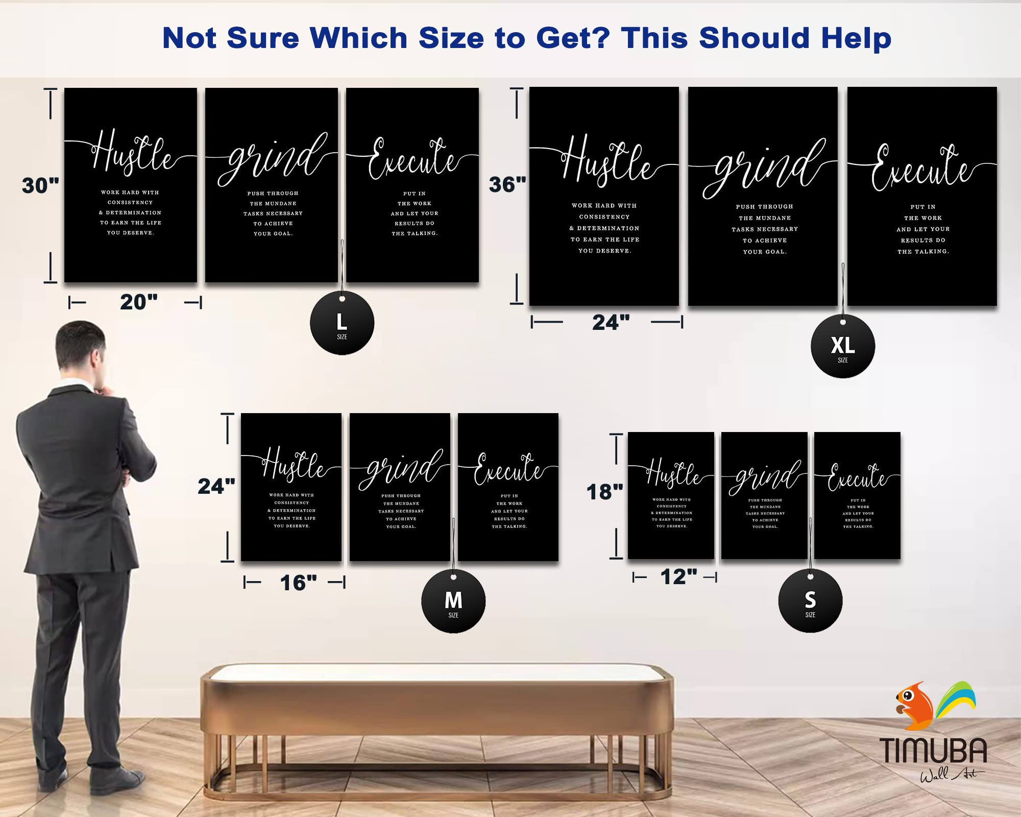 3-Panel Motivational Canvas Wall Art for Office & Home Decor - Inspirational Quotes Prints (16”x24”x3Pcs) - Perfect for Home Office, Workplace, or Living Room Wall Decoration