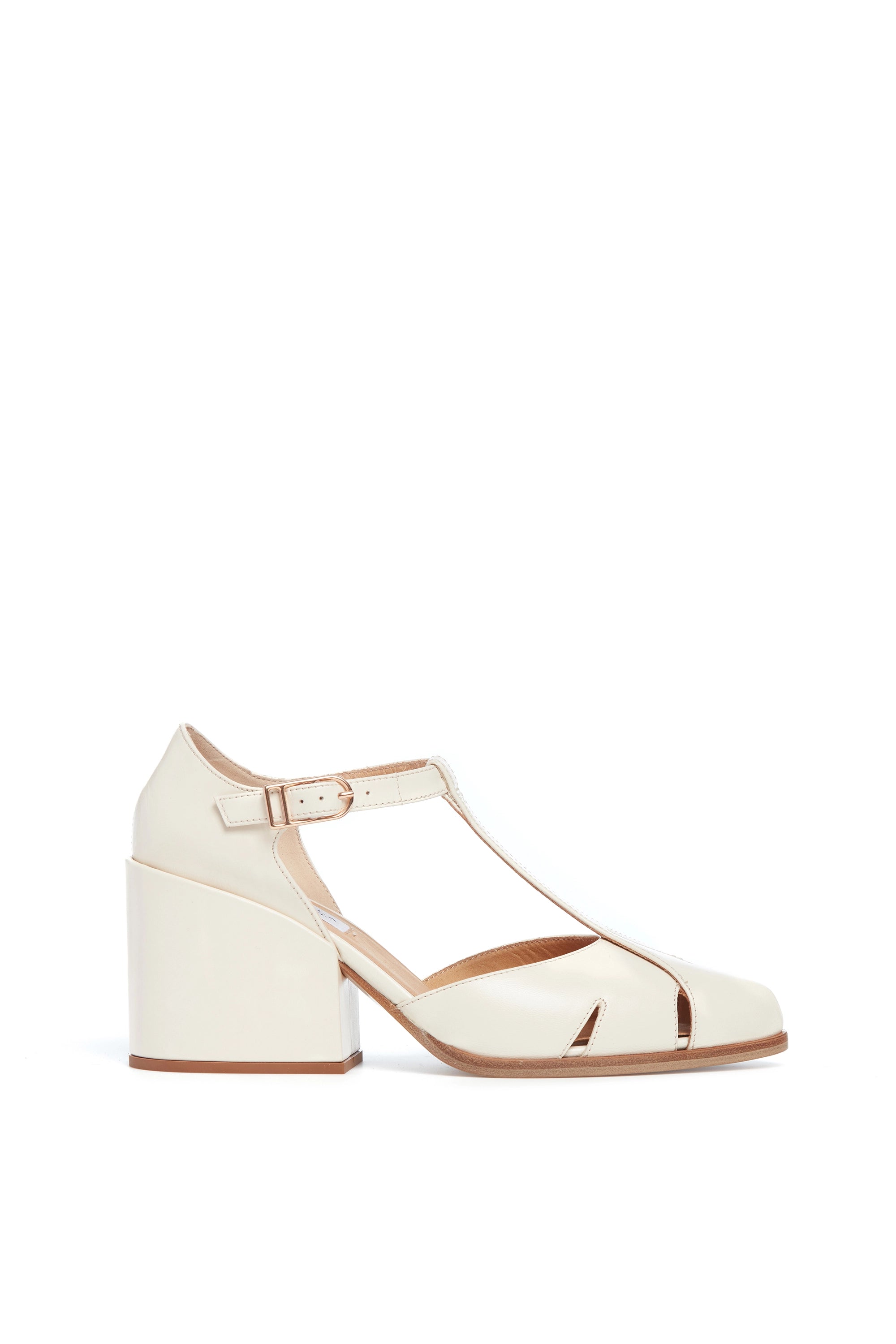 Hawes T Strap Heel in Cream Nappa Leather - Women's Comfortable Dress Sandals for Wedding, Party & Evening Events