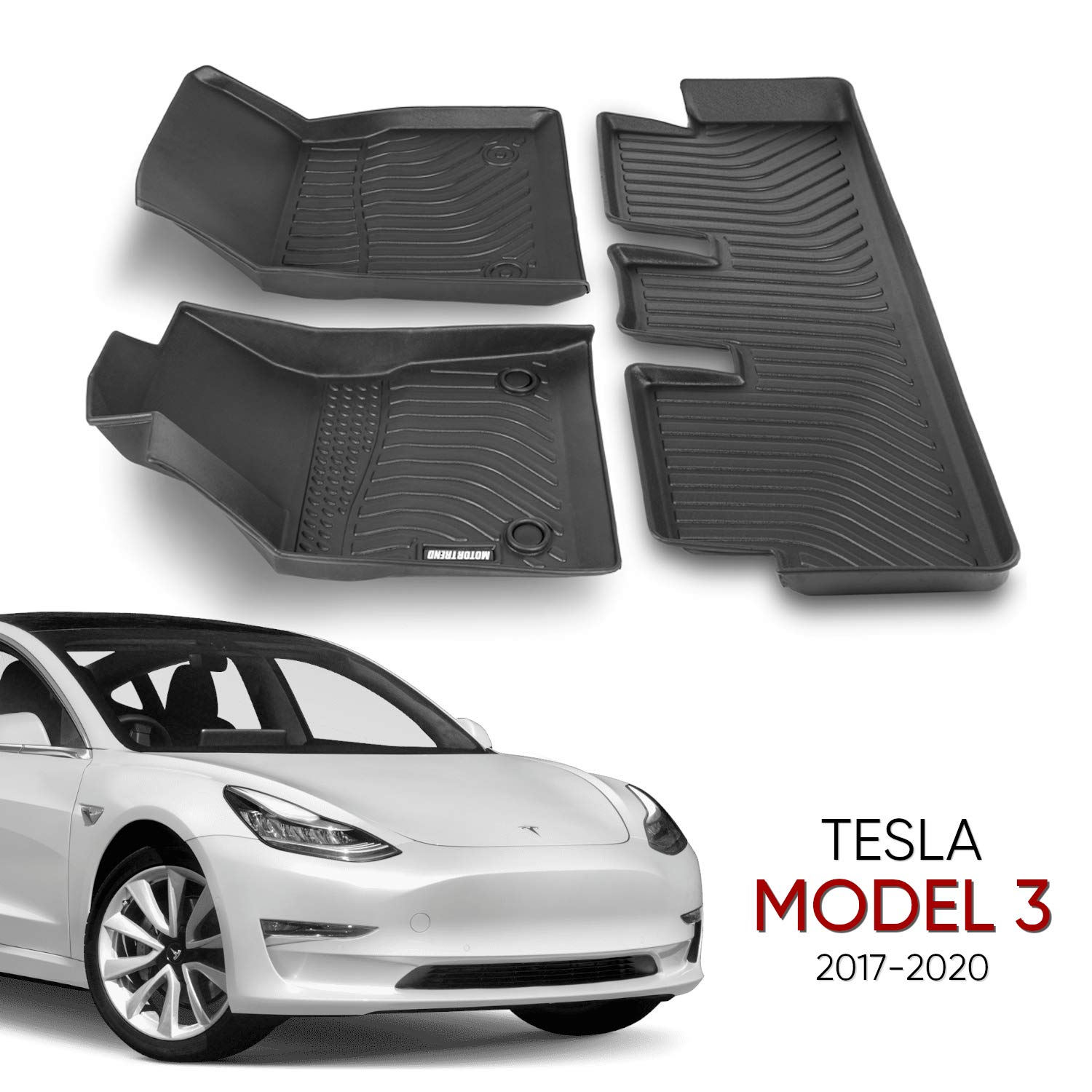 Premium 3D Contour Fit All-Weather Floor Mats for 2017-2024 Tesla Model 3 - Front & Rear Custom Liners | Odorless, Heavy Duty Protection | Perfect for Daily Commute, Road Trips & Extreme Weather Conditions