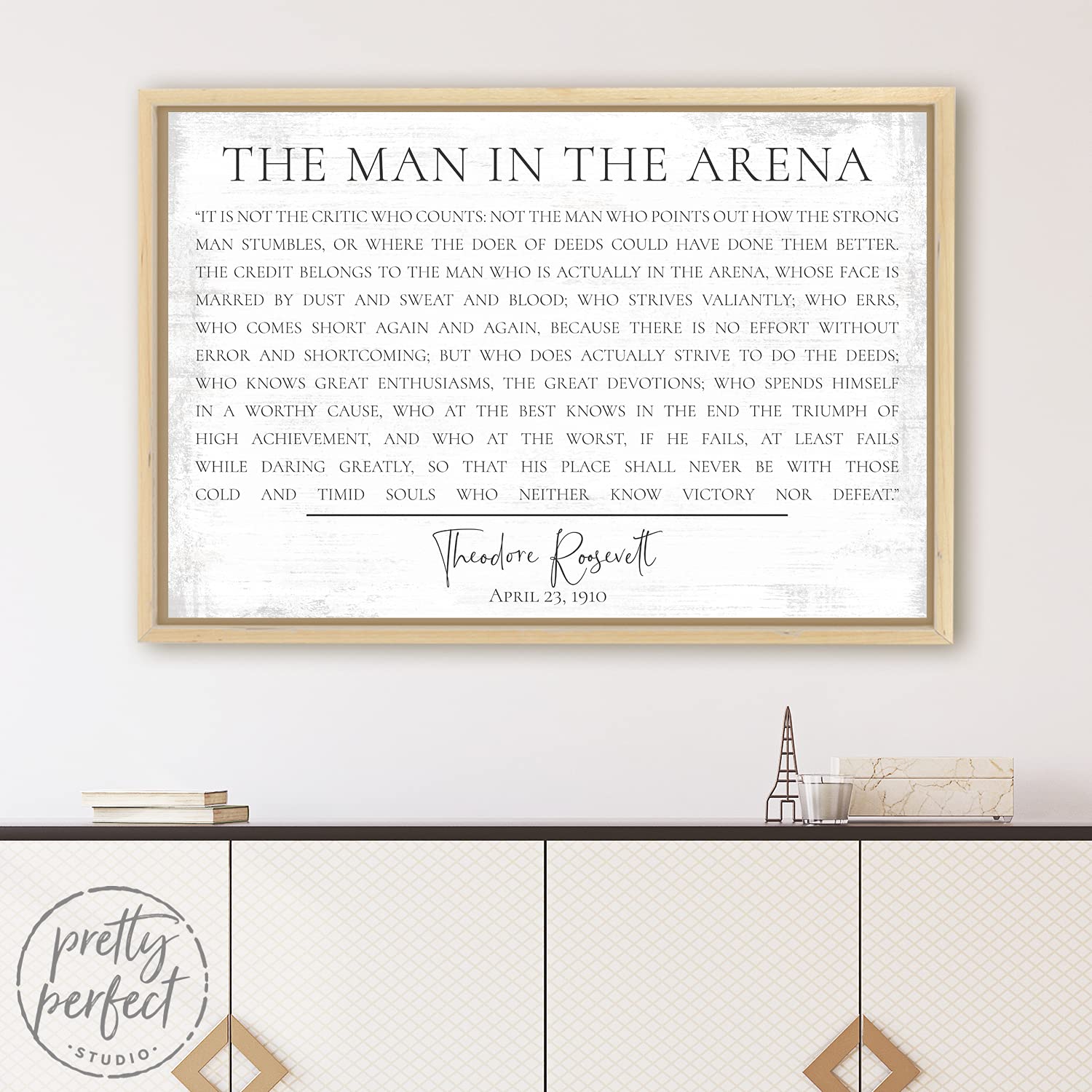 The Man in The Arena Framed Wall Art - Theodore Roosevelt Inspirational Quote Print for Home & Office Decor | Motivational Speech Poster | Gym, Study Room & Workspace Decor