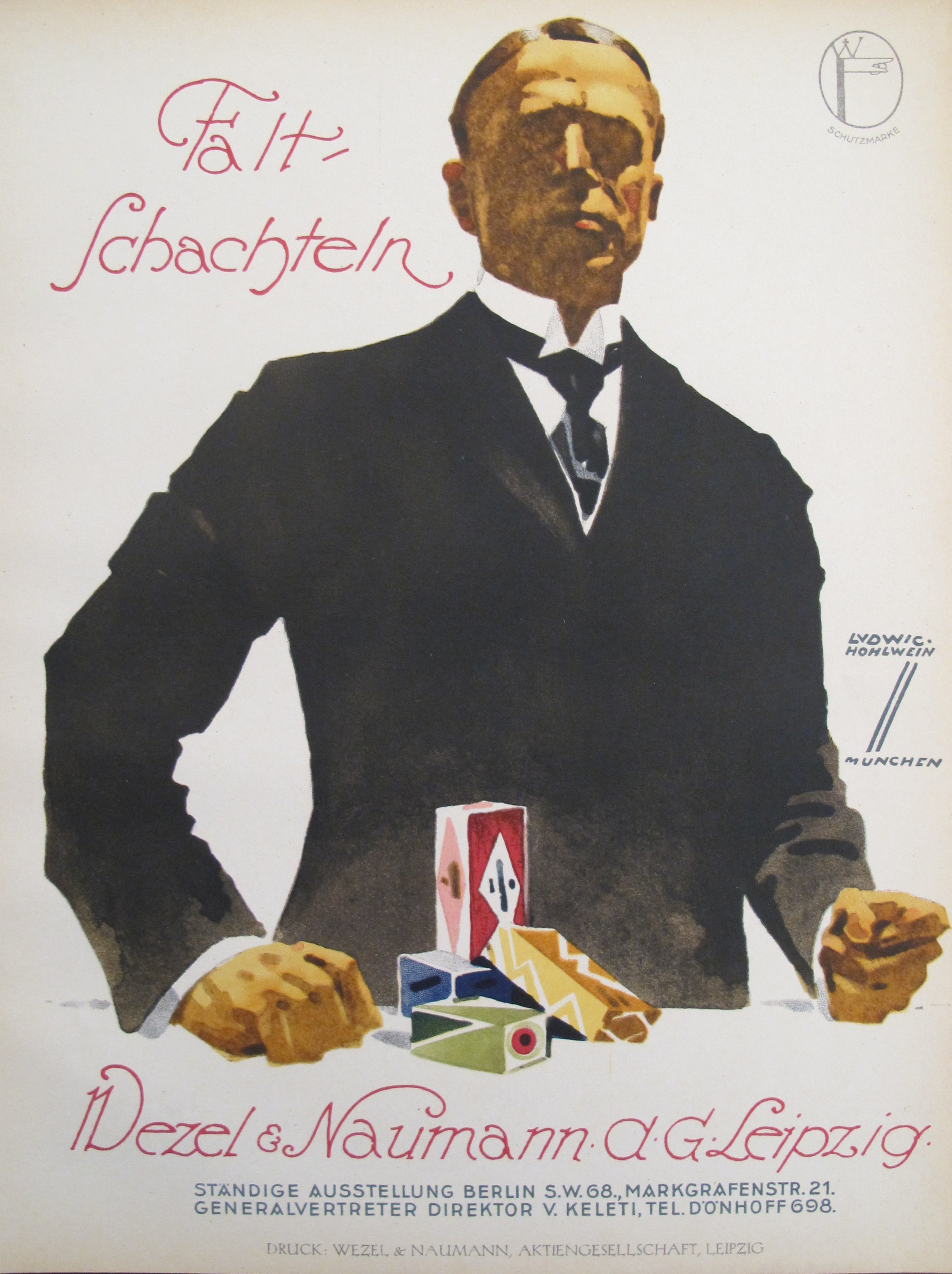 1926 Original German Art Deco Poster - Falt Schachteln (Print & Advertising Agency) - Vintage Home Decor & Art Collection Display