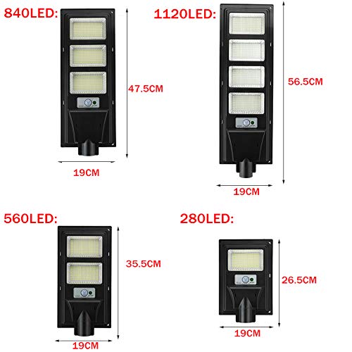 300W 600W 900W 1200W IP65 Waterproof Solar Street Light with Remote Control & PIR Motion Sensor - Outdoor LED Solar Lamp for Garden, Pathway, Driveway, and Backyard Lighting