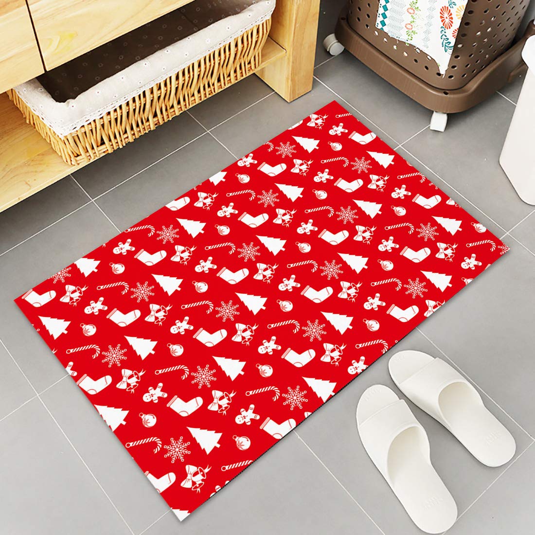 Christmas Gingerbread Man Non-Slip Kitchen Runner Rug - Red Holiday Themed Floor Mat for Laundry, Bedside, Bathroom & Bedroom - Set of 2 - Perfect for Festive Home Decor & Winter Safety