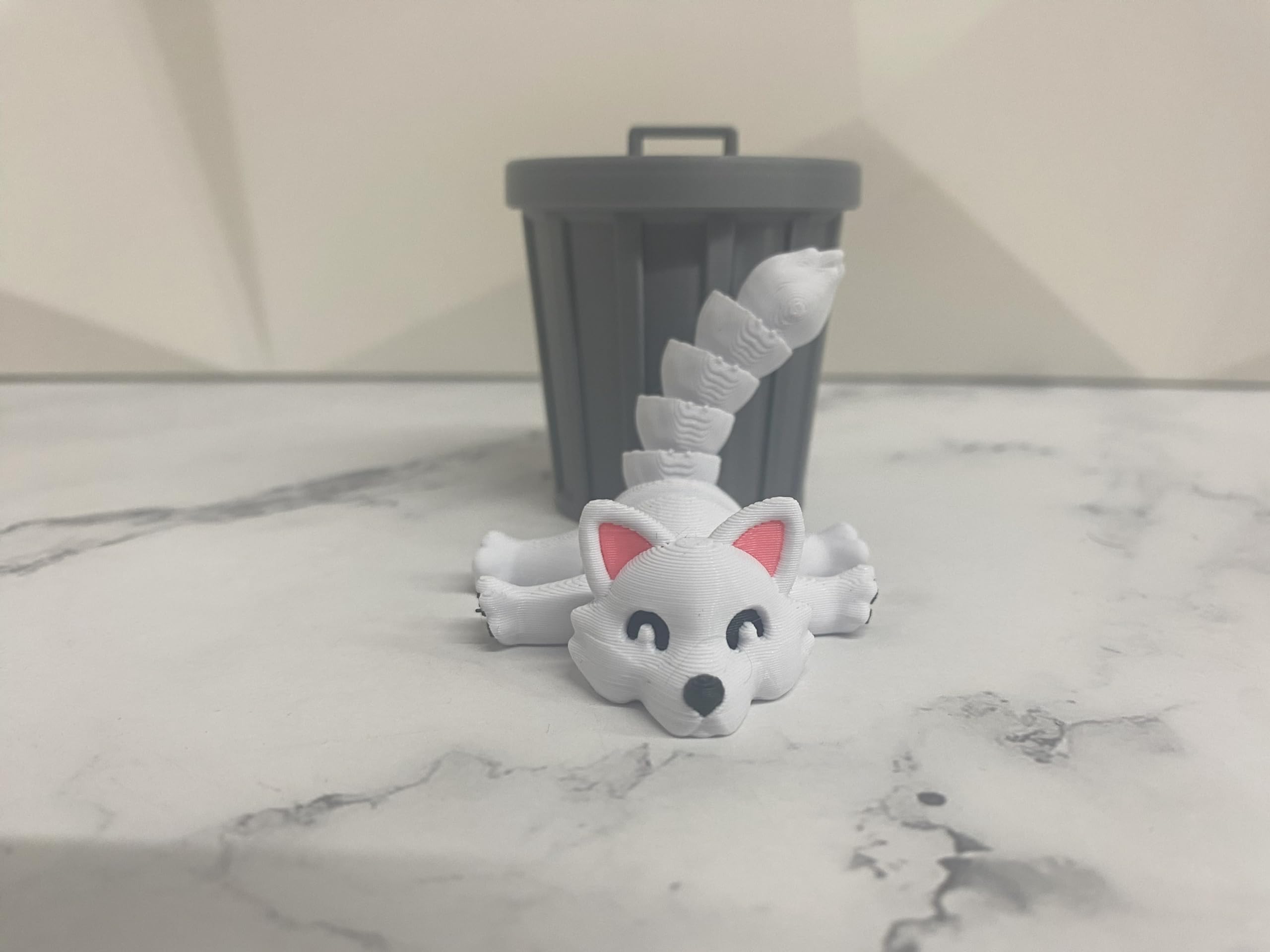 Flexi Trash Pets with Trash Can - Fox Artic White | Cute Animal Shaped Waste Bin for Home, Office & Dorm Room | Perfect for Pet Lovers & Small Space Organization