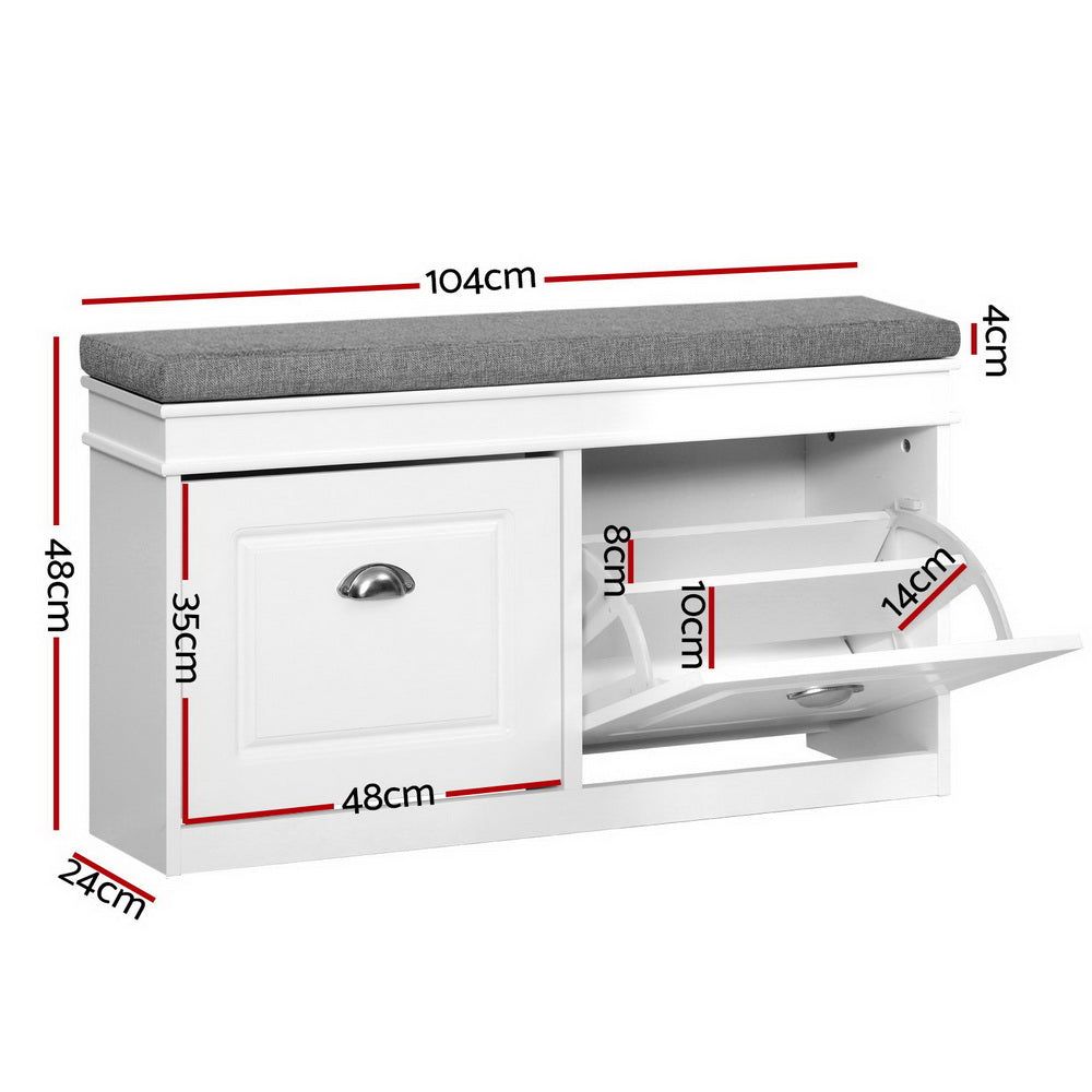 Artiss 12-Pair Shoe Cabinet Bench with Drawers - White Shoe Storage Organizer Rack & Entryway Shelf - Perfect for Hallway, Closet, and Bedroom Organization