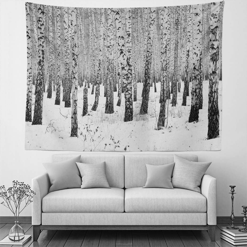 Black and White Birch Forest Winter Landscape Tapestry - 82.7x59.1 Inch Wall Art for Living Room, Bedroom & Dorm Decor | Nature-Inspired Home Decoration for Cozy Winter Ambiance