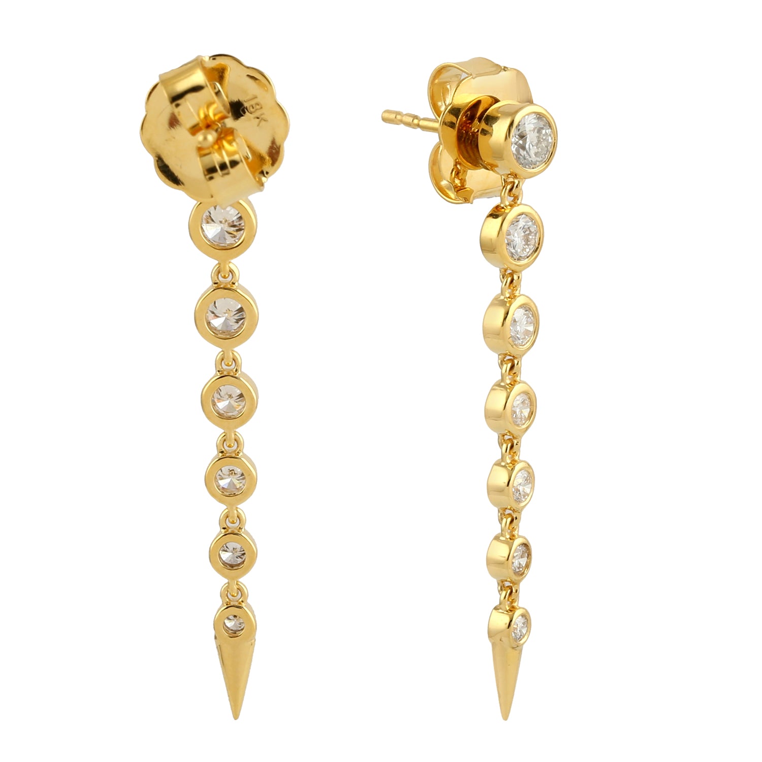 18k Yellow Gold Bezel Diamond Delicate Drop Dangle Earrings for Women - Elegant Everyday Wear & Special Occasion Jewelry Gift