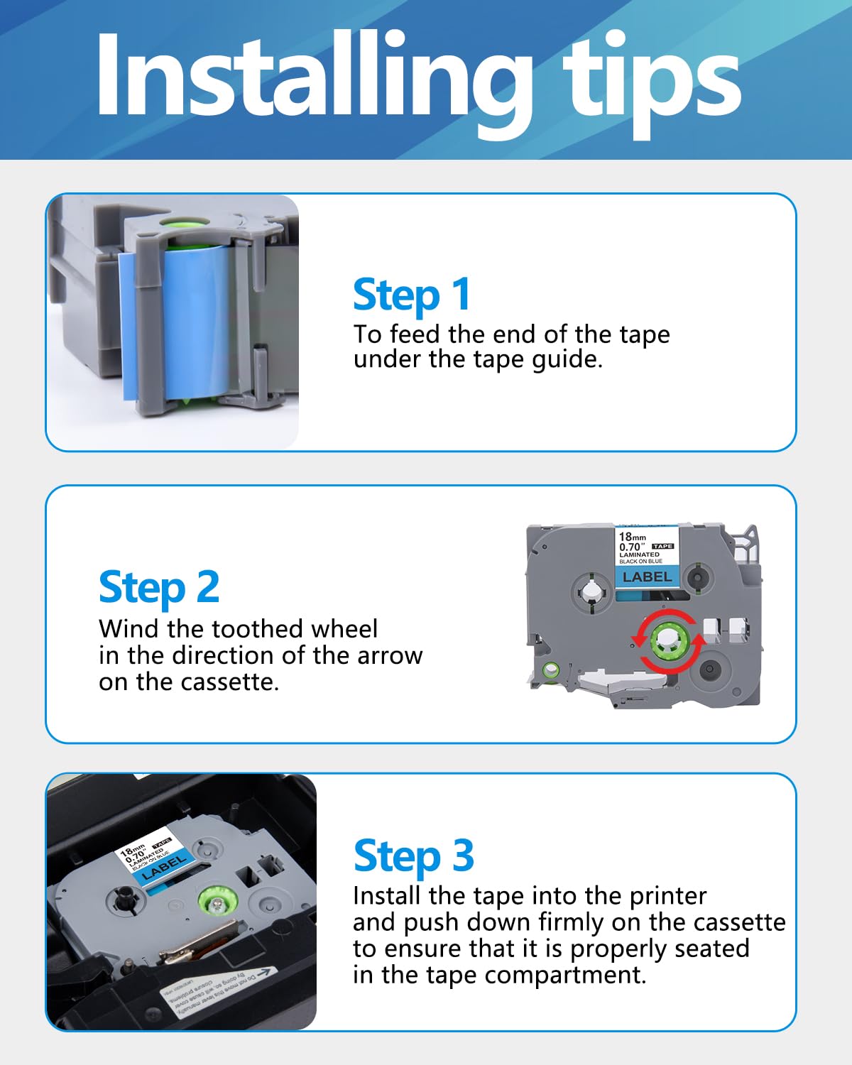 Weemay 3 Pack TZe-541 Replacement Label Tape for Brother P-Touch Printers - 18mm (0.7
