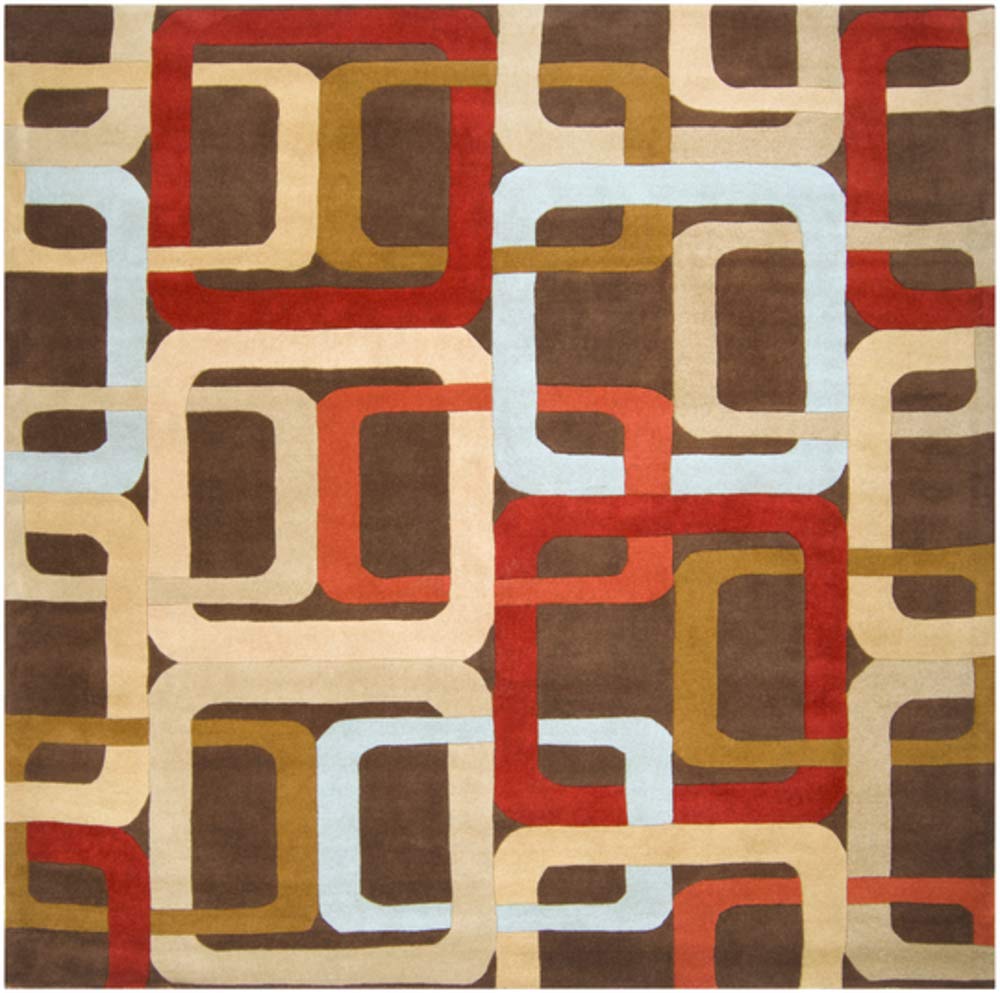 Contemporary Hand-Tufted 100% Wool Dark Chocolate 8' Square Geometric Area Rug - Surya Forum FM-7106 - Perfect for Living Room, Bedroom & Office Decor