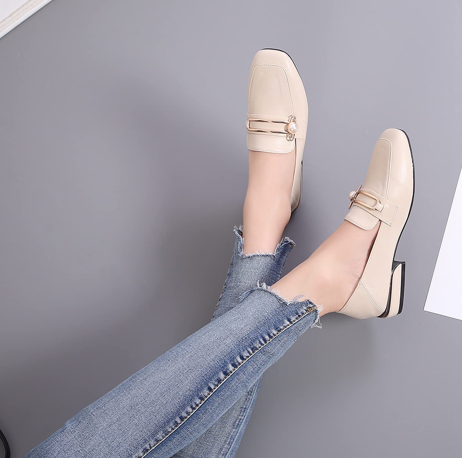 Mininshion Women's Penny Loafers Casual Heel Flats - Comfortable Slip-On Shoes for Work & Travel, Beige US 5.5 | Perfect for Office, Walking & Everyday Wear