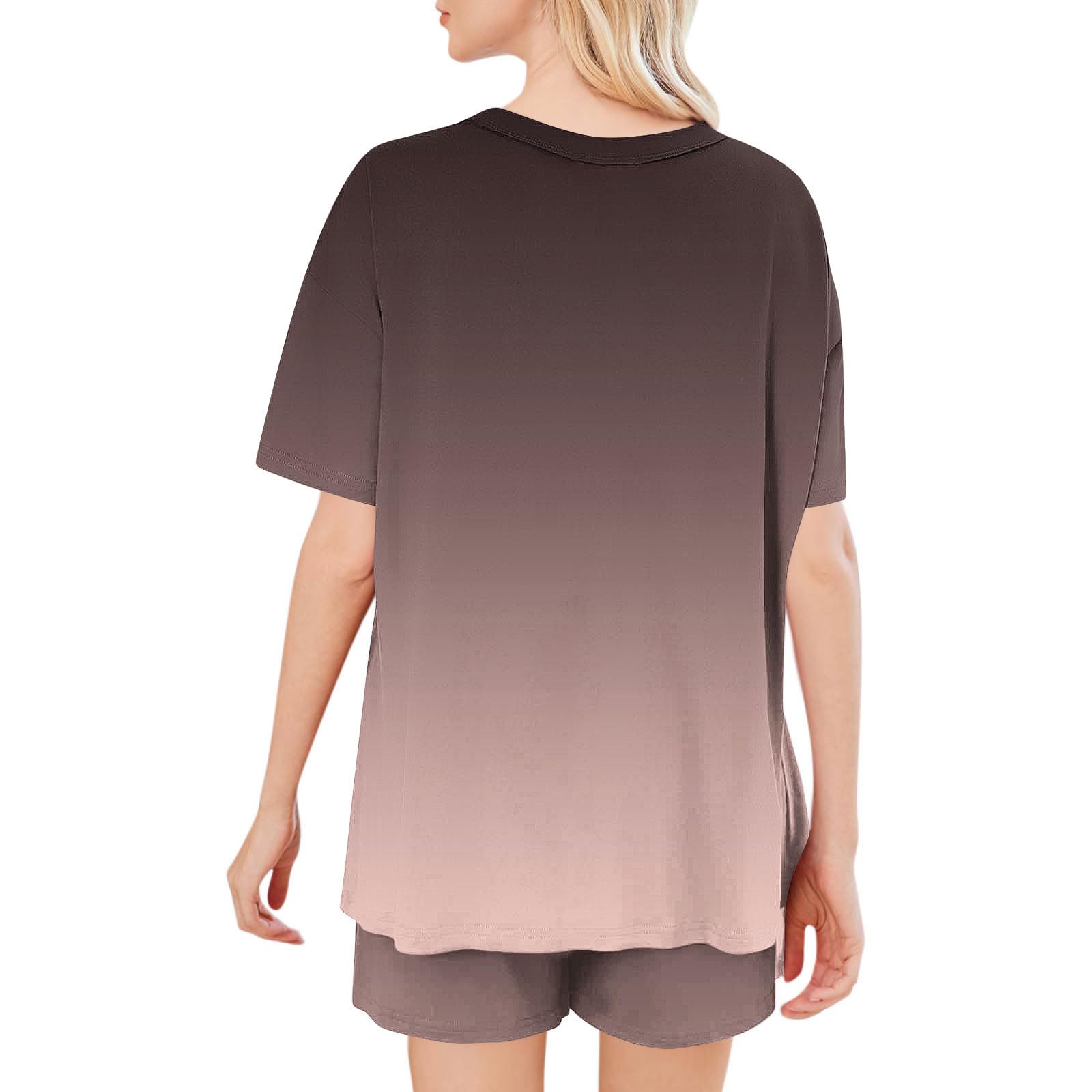 Women's Summer Gradient Short Sleeve Shirt & Pocket Shorts Pajama Set - Comfortable Two-Piece Lounge Wear for Home, Sleep & Relaxation