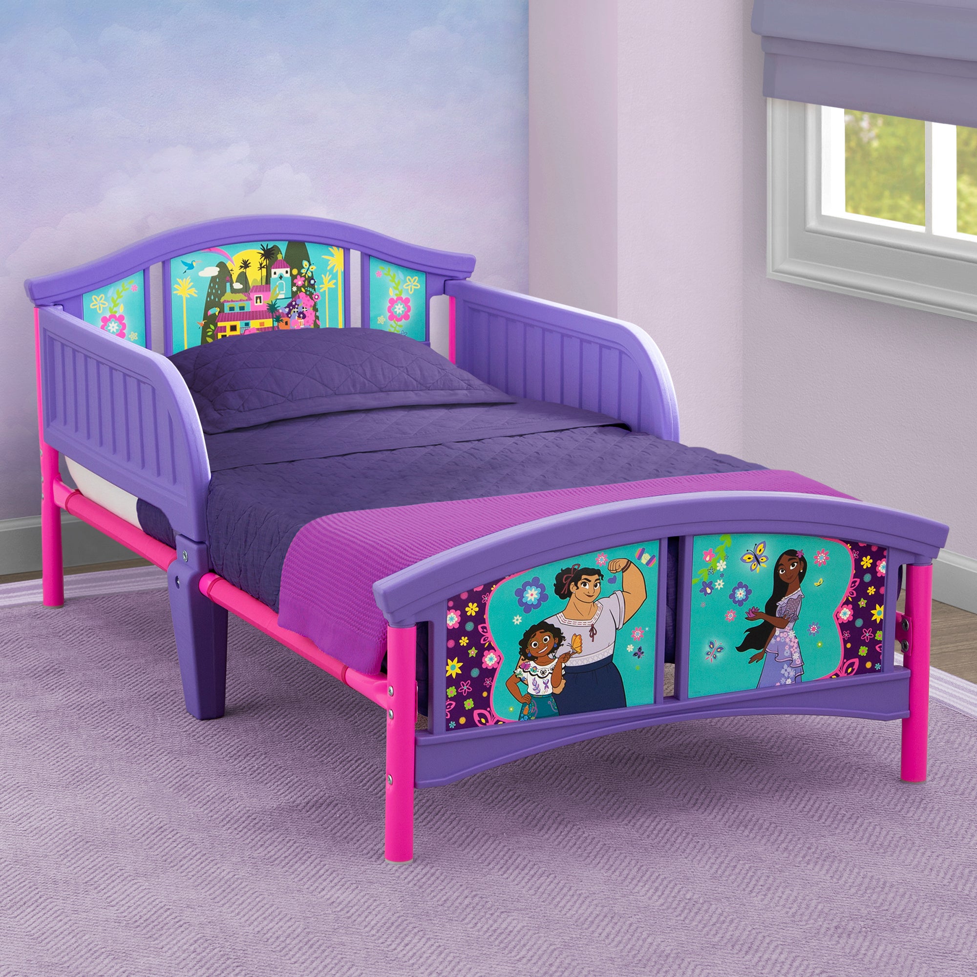 Disney Encanto Plastic Toddler Bed for Kids - Lightweight & Durable Children's Bed with Safety Rails - Perfect for Nursery, Bedroom, or Playroom Decor