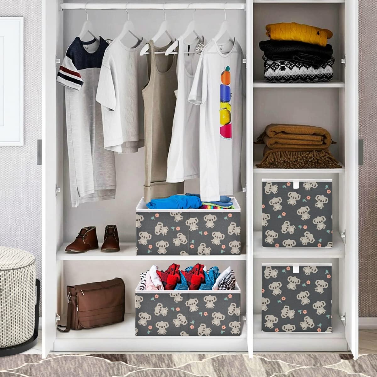 Koala Cube Storage Bin - Collapsible Waterproof Toy Basket for Kids Nursery, Closet, Playroom & Office Organizer (15.75x10.63x6.96 Inches) | Perfect for Toy Storage, Book Organization & Shelf Decor